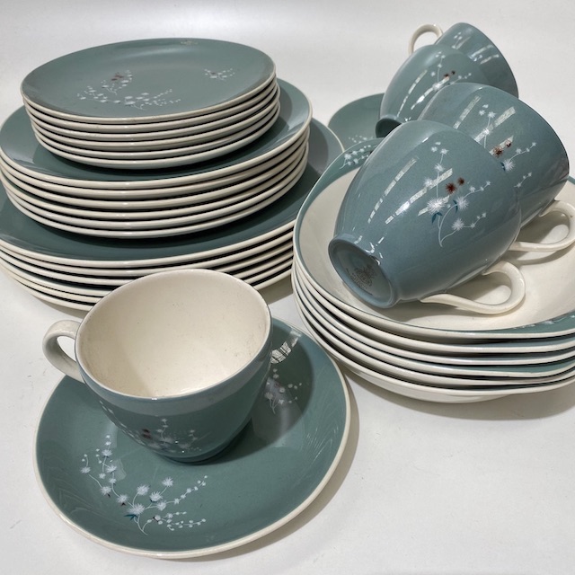 DINNERWARE, 1950'S Set Grey Blue Vintage Dalton